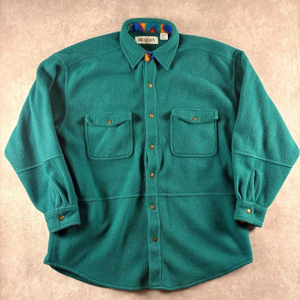 vintage 90s bugle boy green fleece button up chore jacket